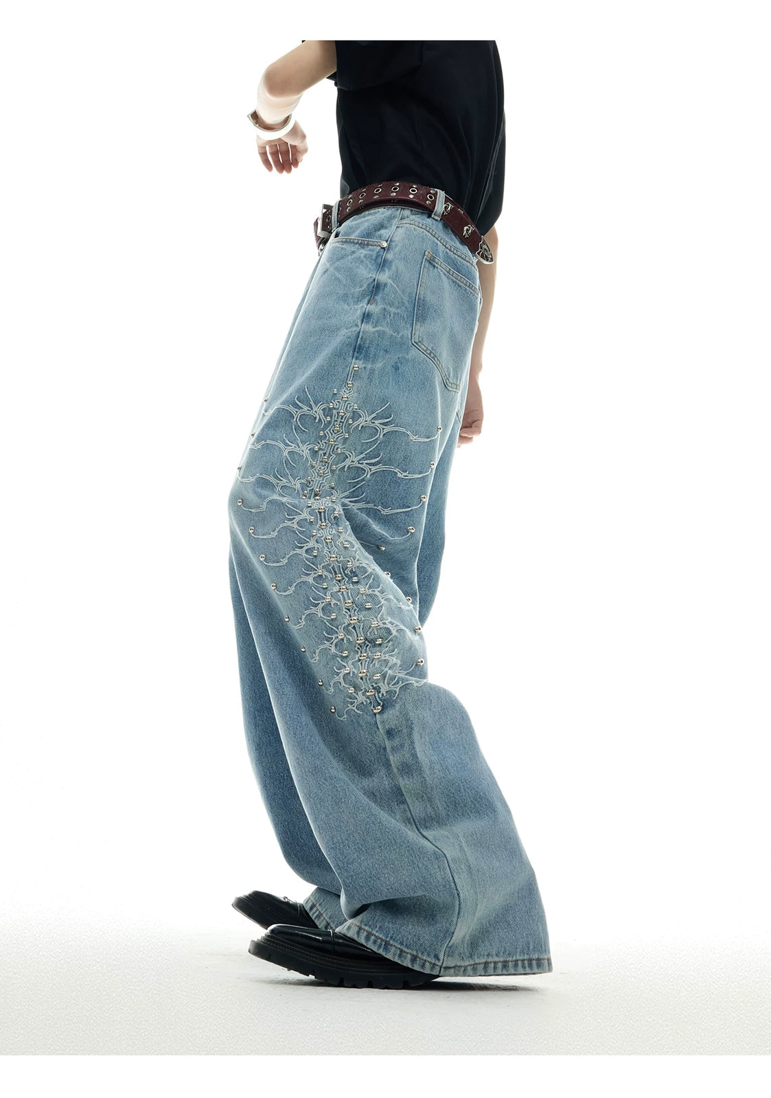 Argue Culture Studded Spine-Panel Washed Jeans - product detail view 7