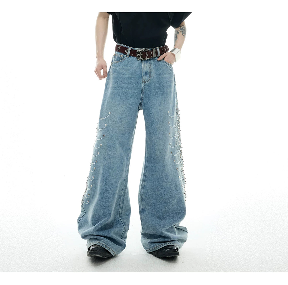Argue Culture Studded Spine-Panel Washed Jeans - product detail view 8