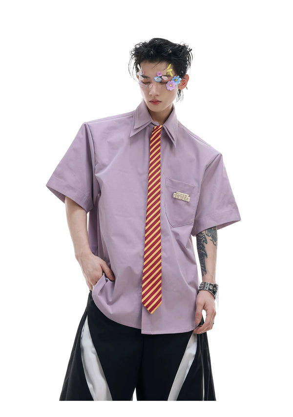 Argue Culture Layered Tie-Collar Short-Sleeve Shirt - product detail view 9