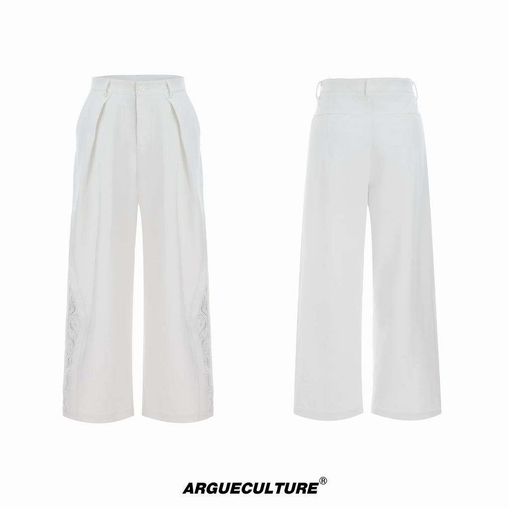 Argue Culture Embroidered Wide-Leg Tailored Pants - color view 7