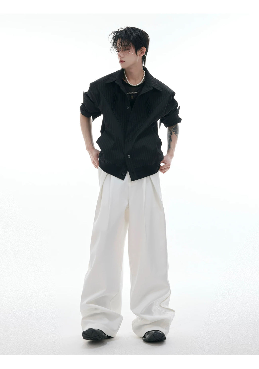 Argue Culture Embroidered Wide-Leg Tailored Pants - product detail view 6
