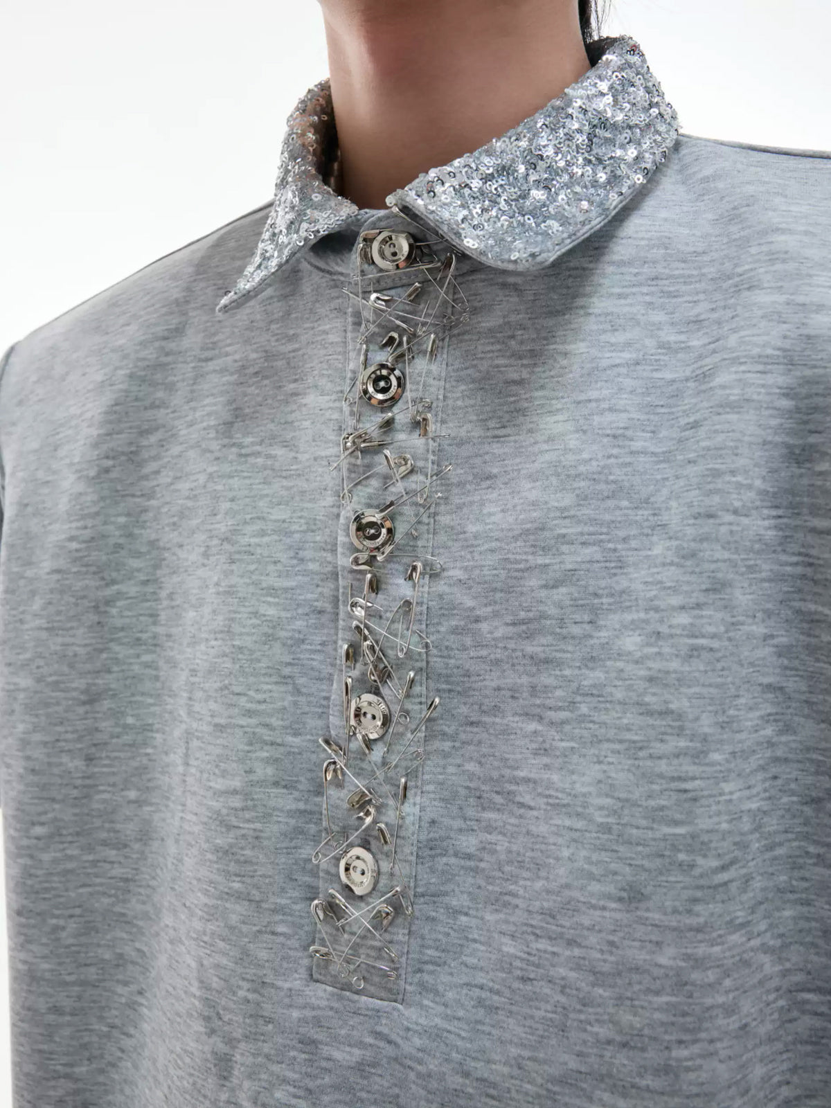 Argue Culture Sequin Square-Collar Pin-Detail Polo Shirt - gallery view 4