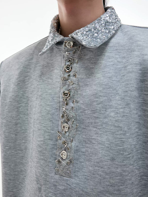 Argue Culture Sequin Square-Collar Pin-Detail Polo Shirt - gallery view 4