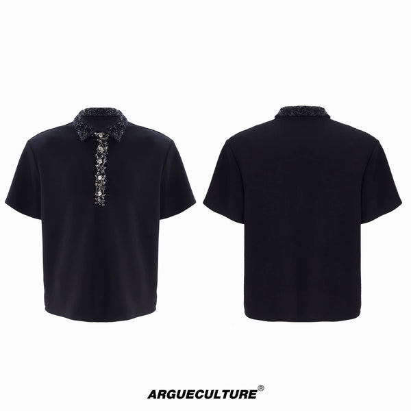Argue Culture Sequin Square-Collar Pin-Detail Polo Shirt - color view 7