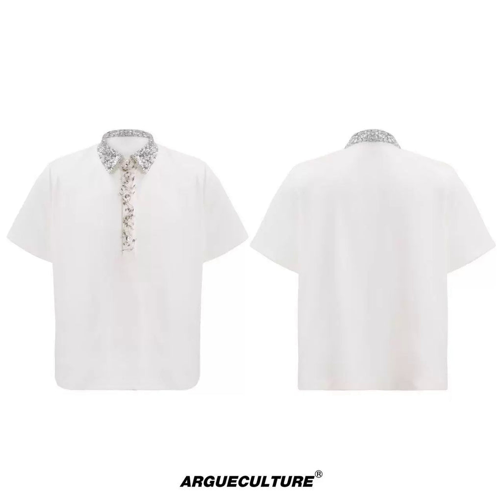 Argue Culture Sequin Square-Collar Pin-Detail Polo Shirt - color view 9