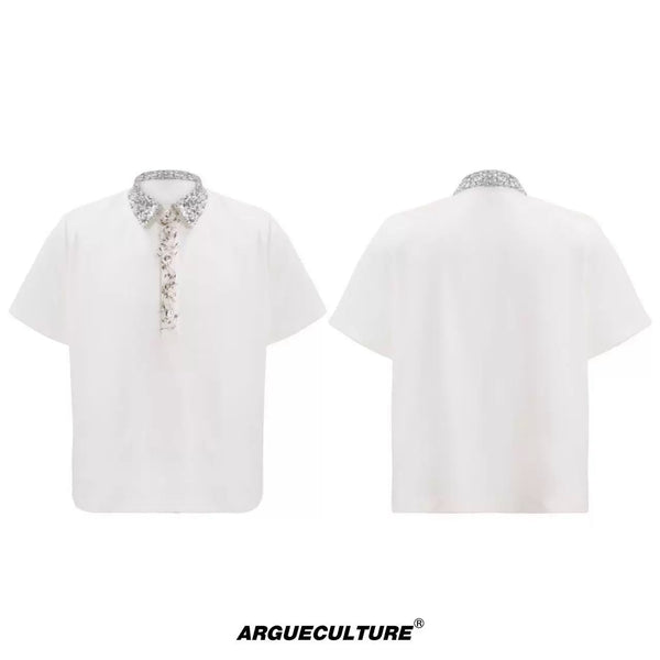 Argue Culture Sequin Square-Collar Pin-Detail Polo Shirt - color view 9