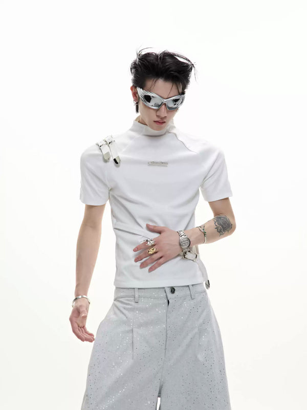 Argue Culture Belted Stand-Collar Fitted T-Shirt - gallery view 2