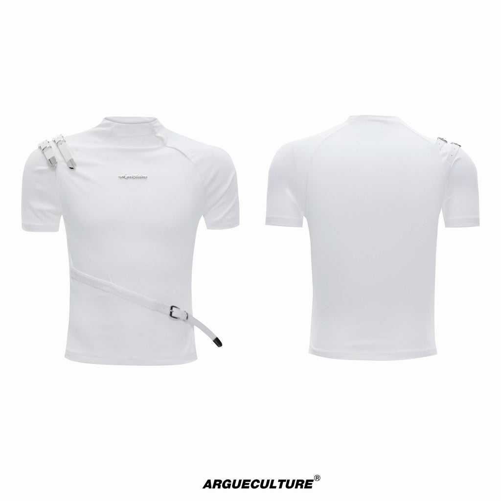 Argue Culture Belted Stand-Collar Fitted T-Shirt - color view 8