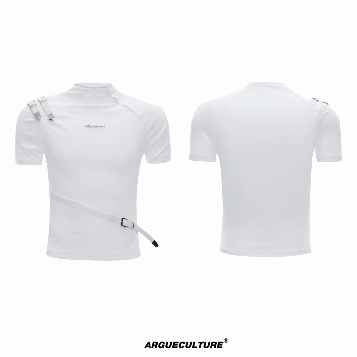 Argue Culture Belted Stand-Collar Fitted T-Shirt - color view 8