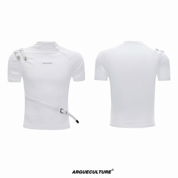 Argue Culture Belted Stand-Collar Fitted T-Shirt - color view 8
