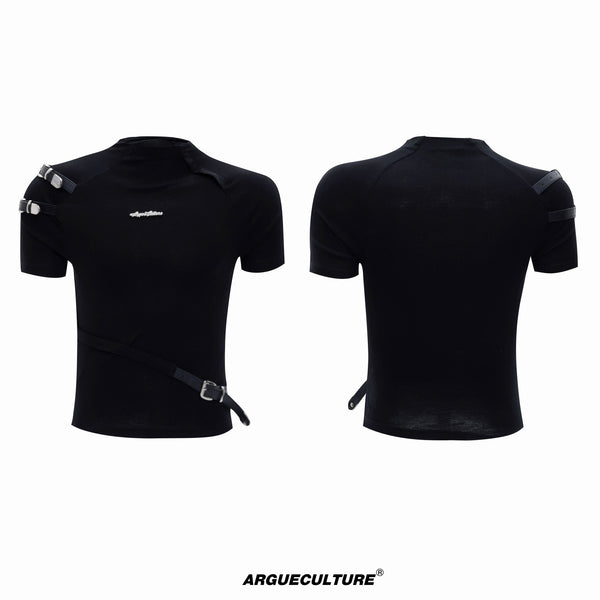 Argue Culture Belted Stand-Collar Fitted T-Shirt - color view 9