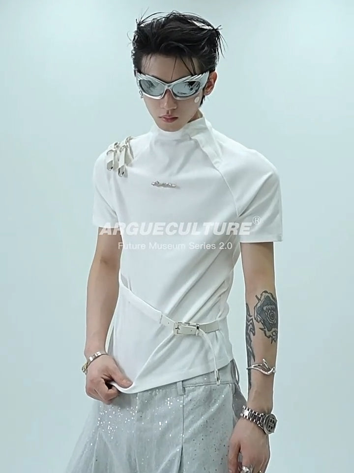 Argue Culture Belted Stand-Collar Fitted T-Shirt - product detail view 1
