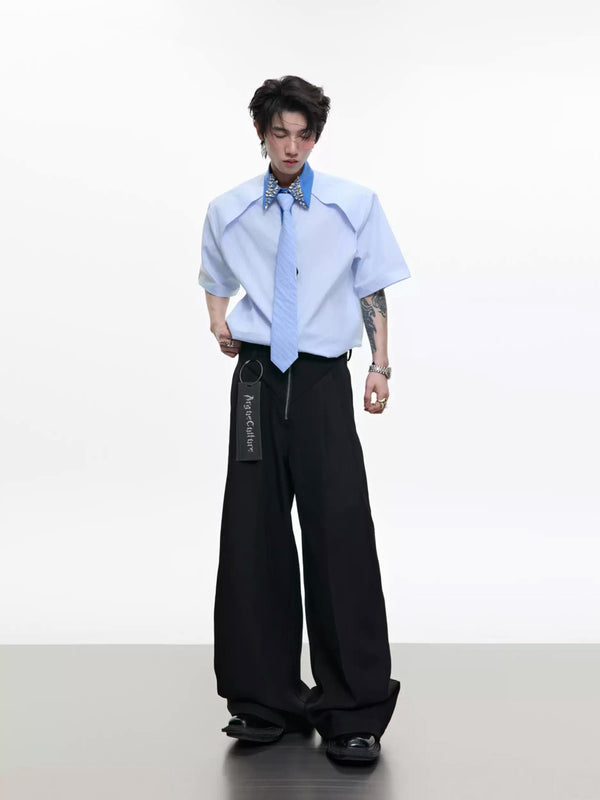 Argue Culture Rhinestone Stripe Tie-Collar Shirt - gallery view 3