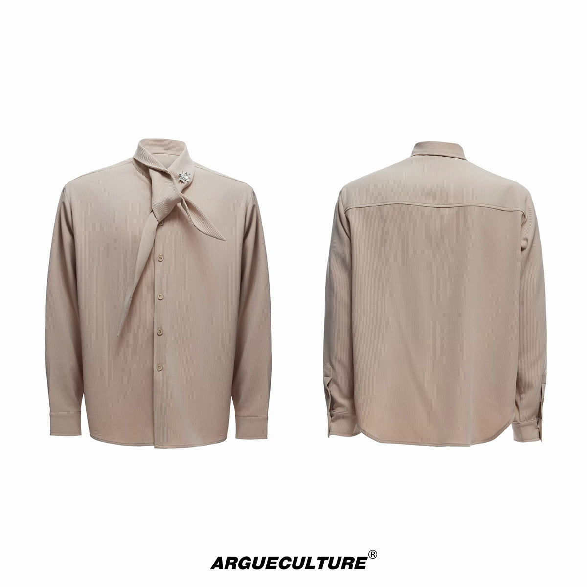 Argue Culture Tie-Neck Padded-Shoulder Shirt and Ribbed Pants Set - color view 8