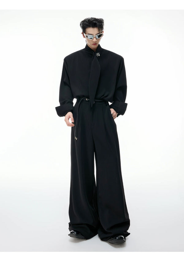 Argue Culture Tie-Neck Padded-Shoulder Shirt and Ribbed Pants Set - product detail view 8