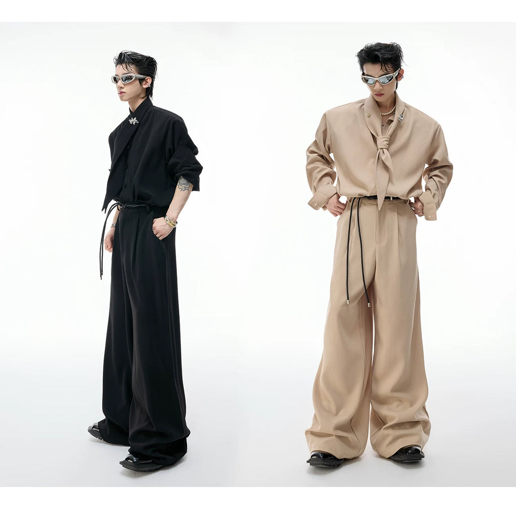 Argue Culture Tie-Neck Padded-Shoulder Shirt and Ribbed Pants Set - product detail view 9