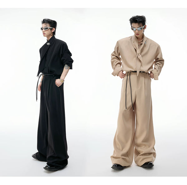 Argue Culture Tie-Neck Padded-Shoulder Shirt and Ribbed Pants Set - product detail view 9