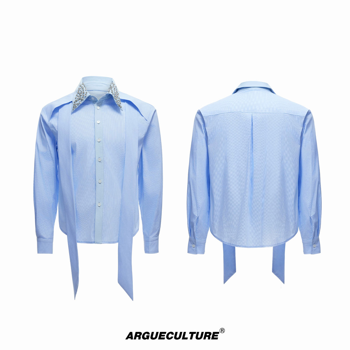 Argue Culture Rhinestone-Collar Contrast-Panel Shirt - color view 7