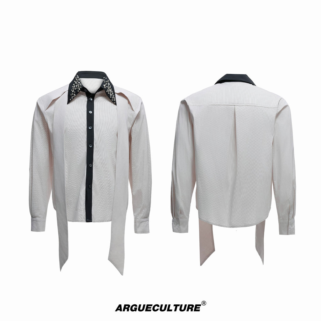 Argue Culture Rhinestone-Collar Contrast-Panel Shirt - color view 8