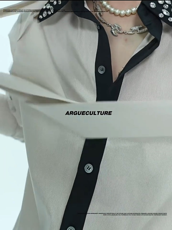 Argue Culture Rhinestone-Collar Contrast-Panel Shirt - product detail view 1