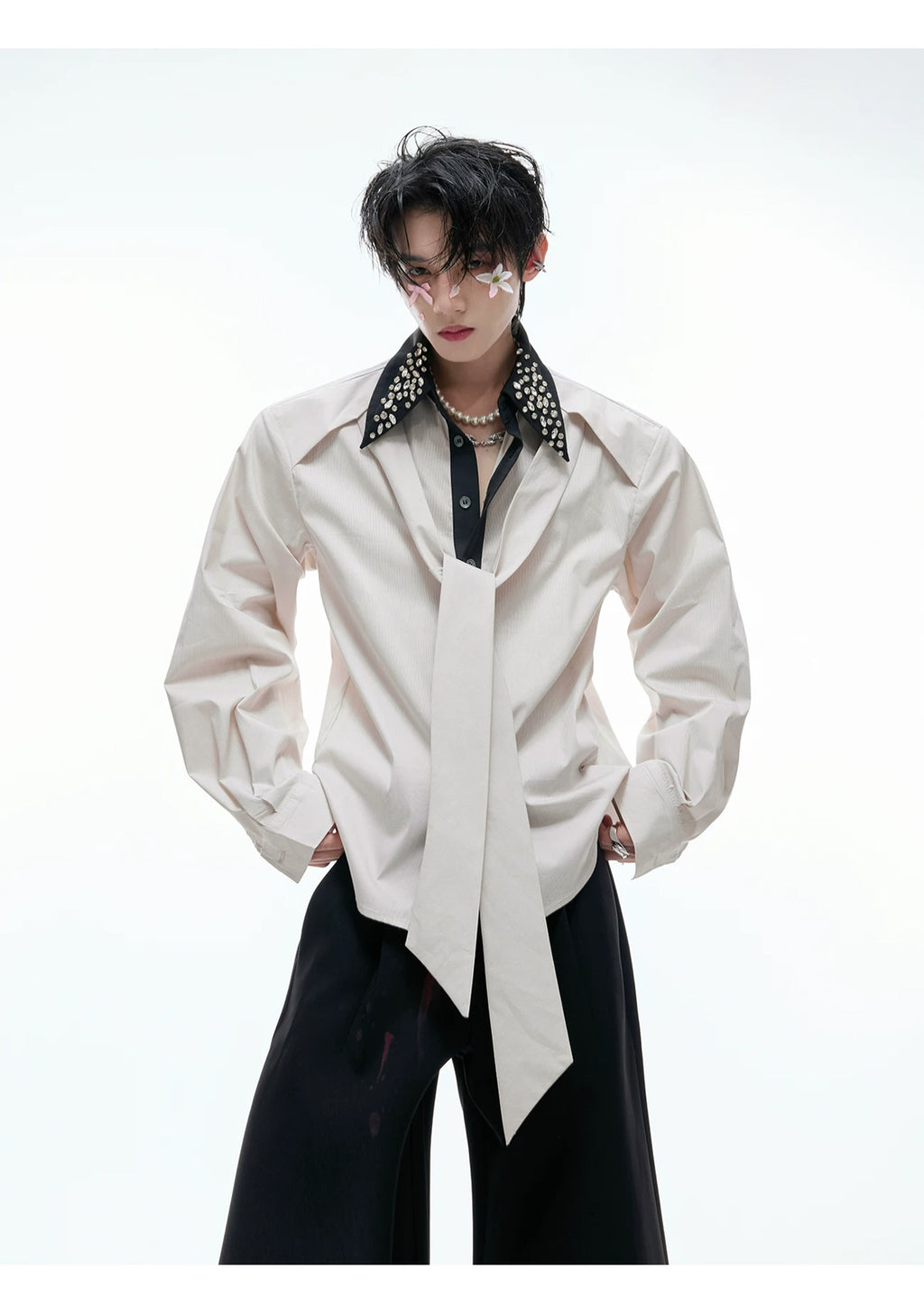 Argue Culture Rhinestone-Collar Contrast-Panel Shirt - product detail view 7
