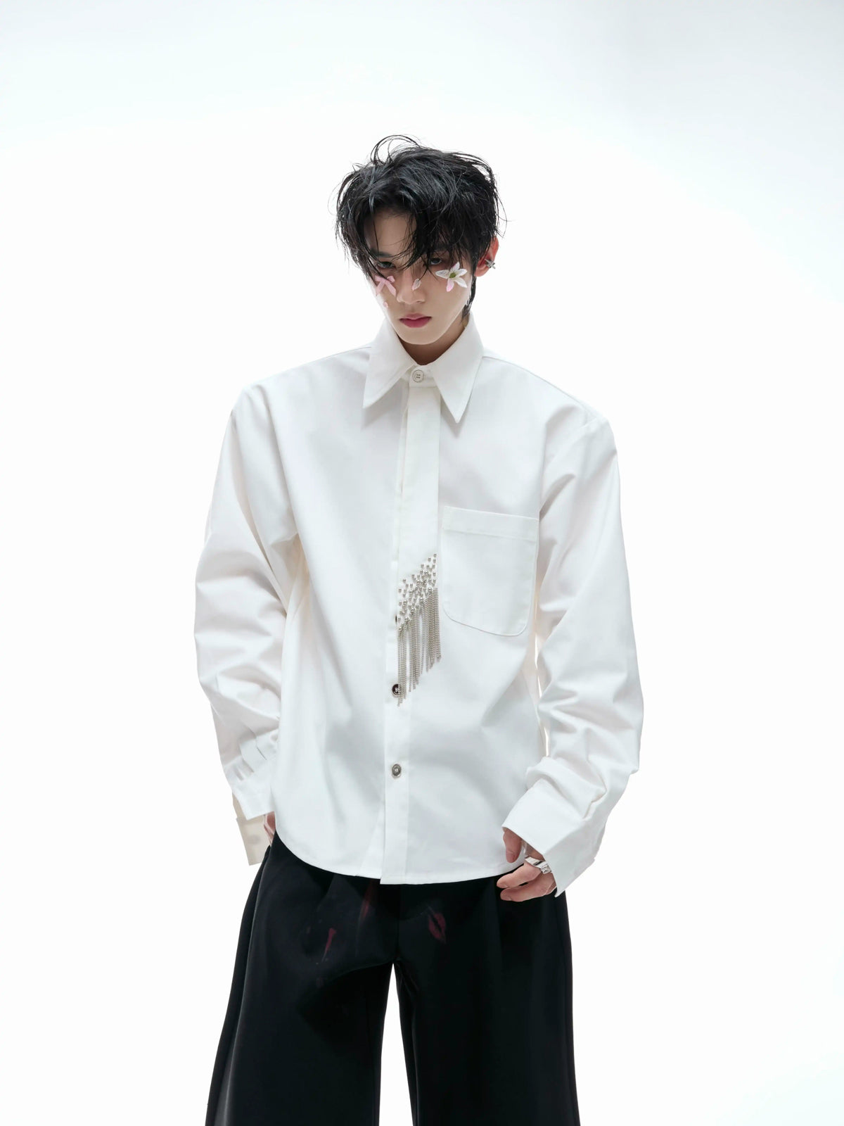 Argue Culture Tie-Panel Padded-Shoulder Shirt - gallery view 3