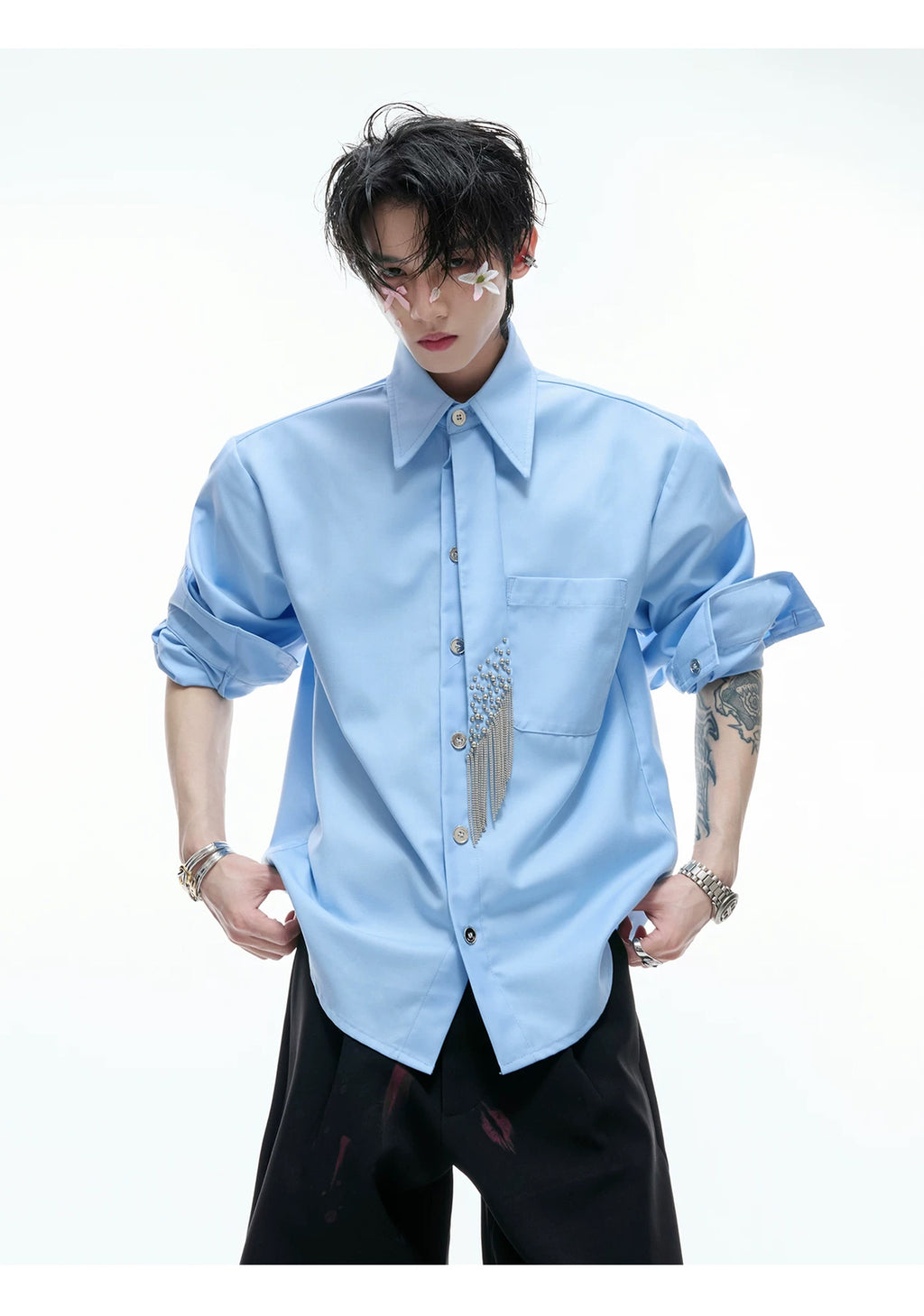 Argue Culture Tie-Panel Padded-Shoulder Shirt - product detail view 6