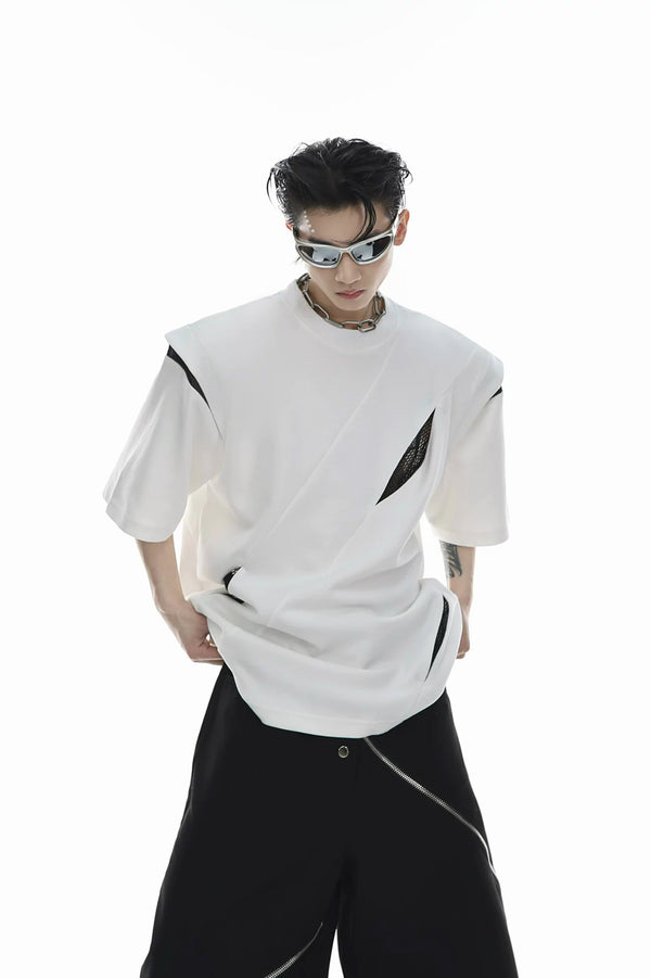 Argue Culture Panelled Padded-Shoulder T-Shirt - color view 8
