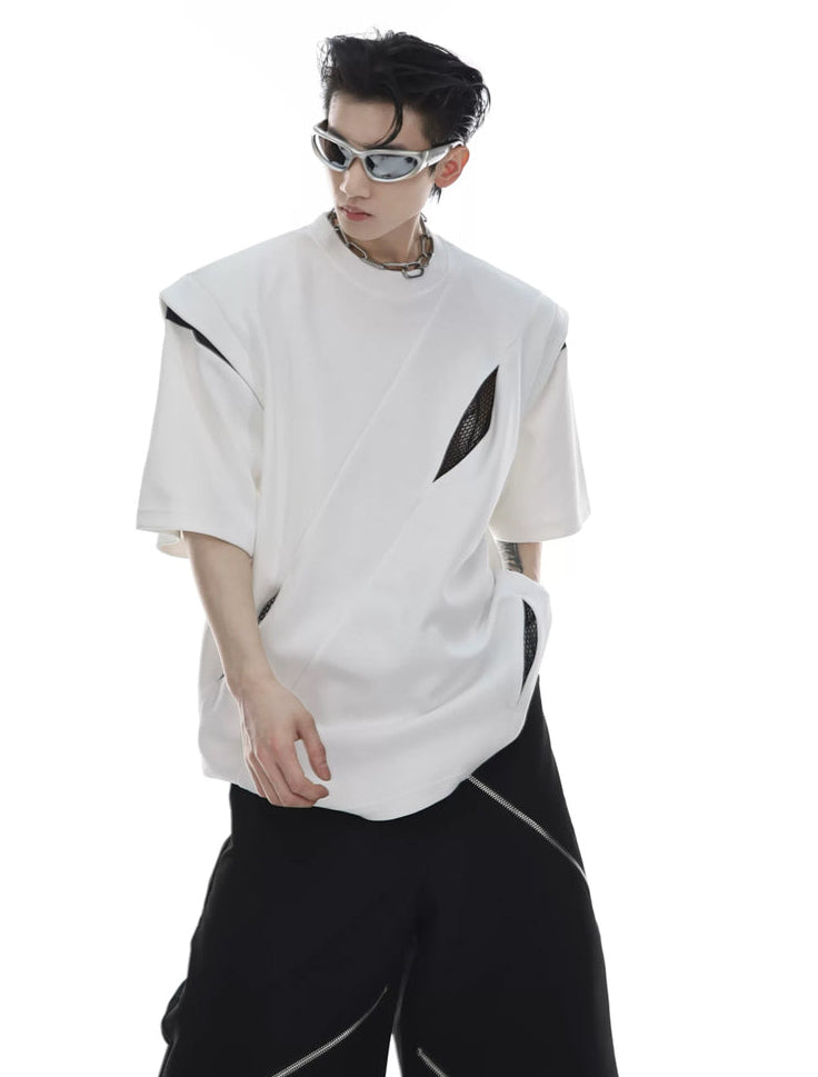 Argue Culture Panelled Padded-Shoulder T-Shirt - product detail view 5