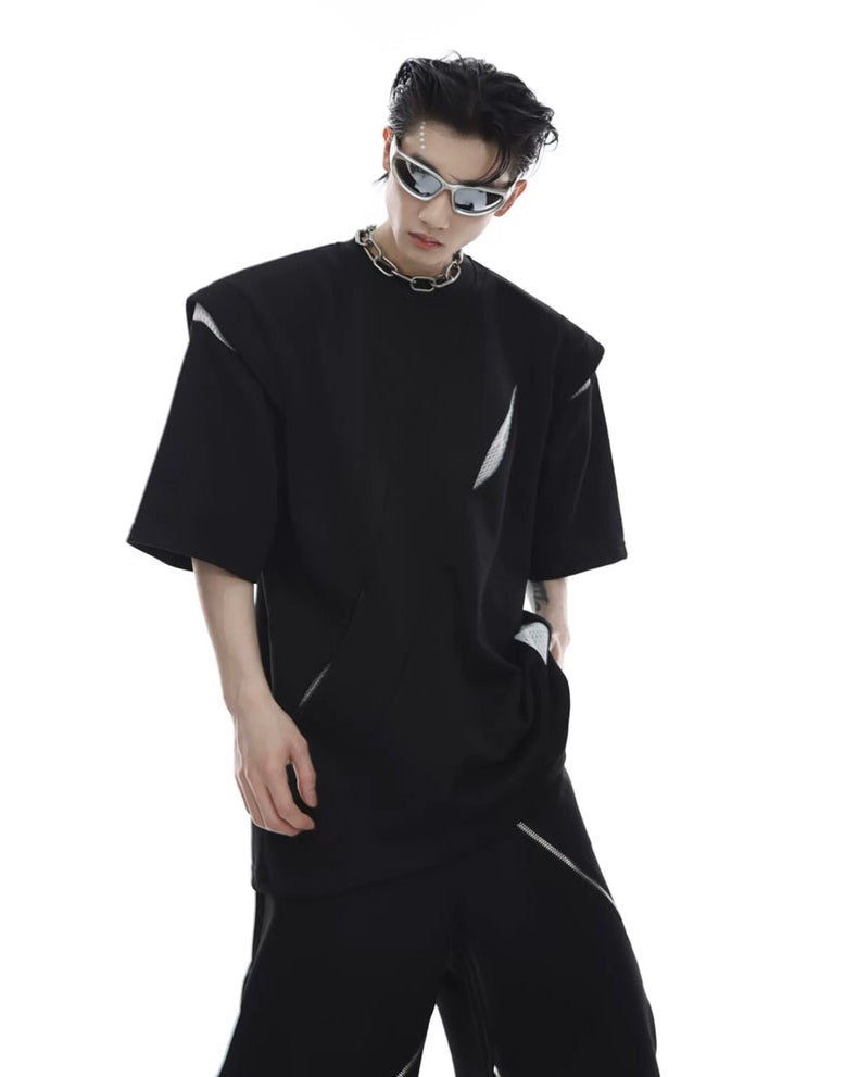 Panelled Padded-Shoulder T-Shirt 서브 이미지