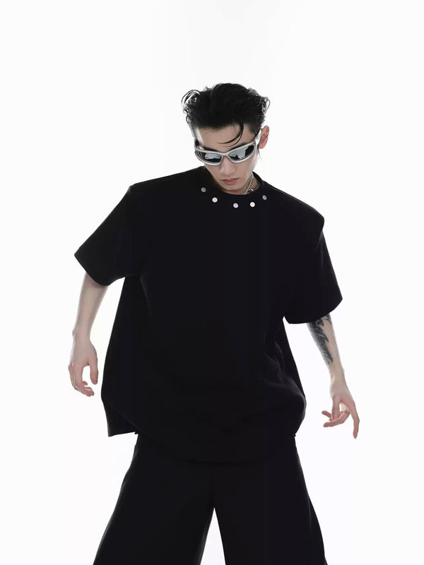 Argue Culture Metal-Button Padded-Shoulder T-Shirt - gallery view 3