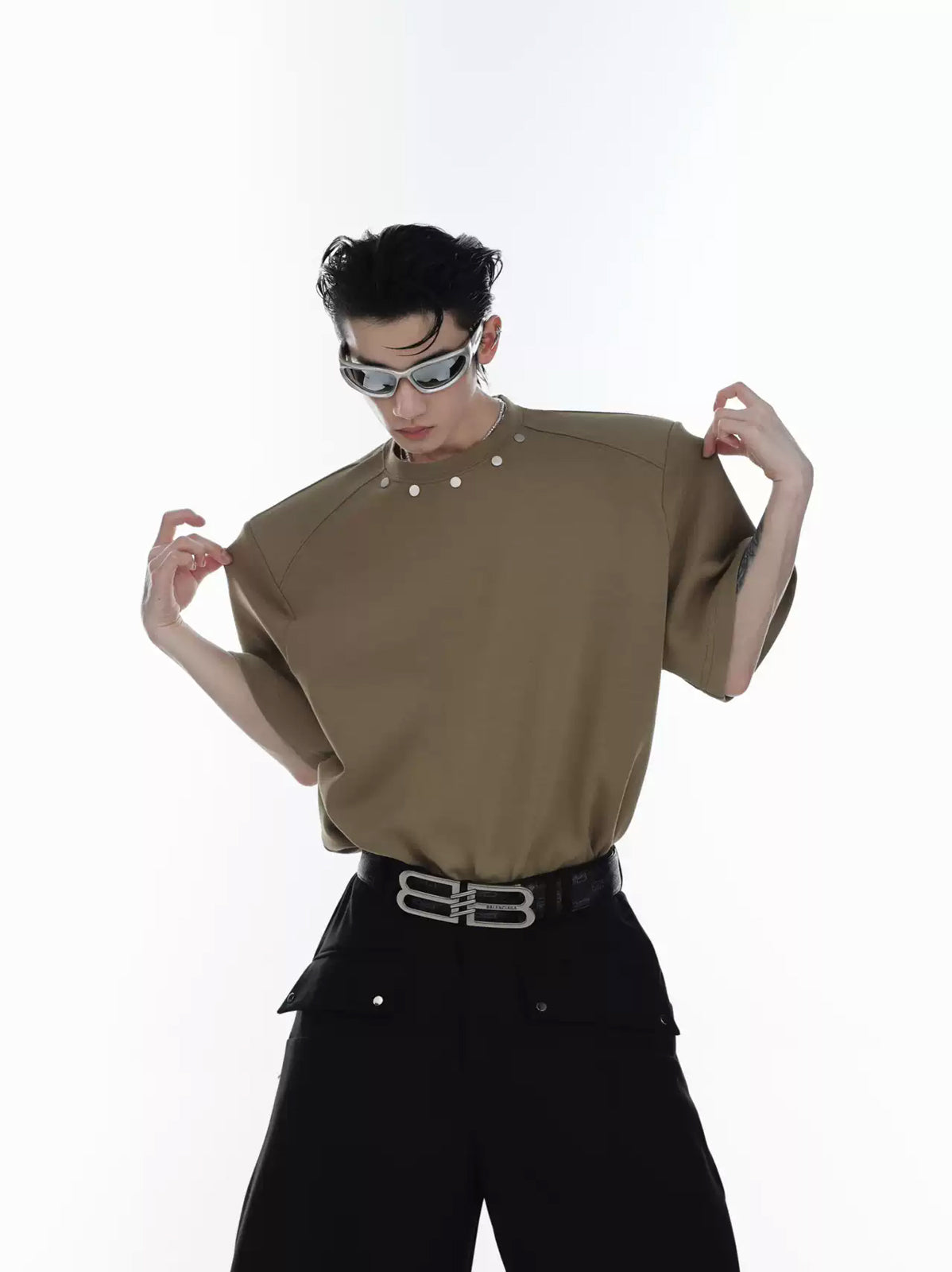 Metal-Button Padded-Shoulder T-Shirt 서브 이미지