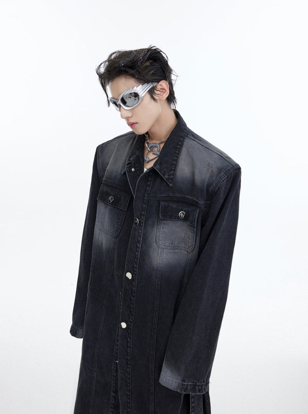 ArguE CulturE Distressed Washed Silhouette Long - style Denim Jacket - COPPING THREADS - ArguE CulturE