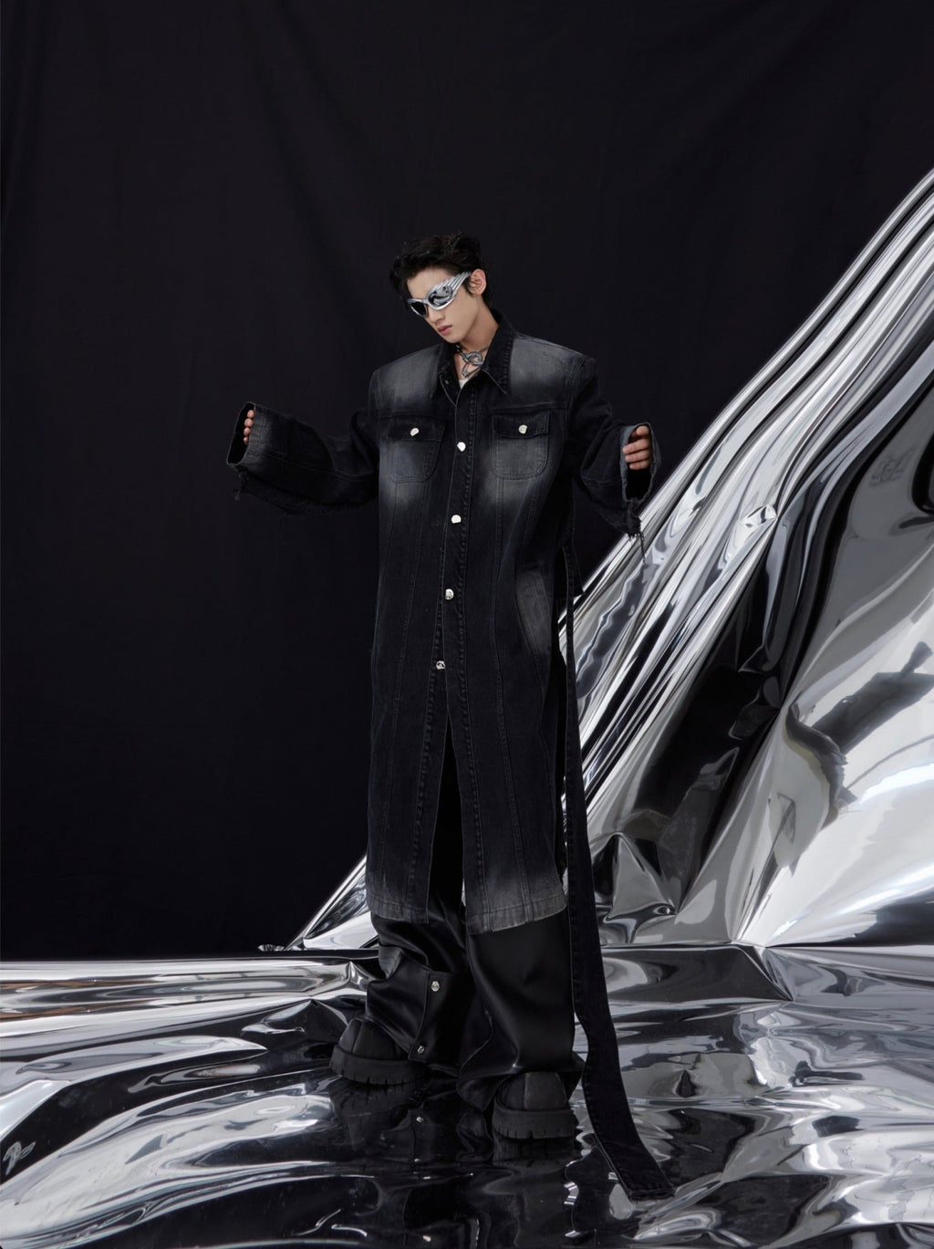 ArguE CulturE Distressed Washed Silhouette Long - style Denim Jacket - COPPING THREADS - ArguE CulturE