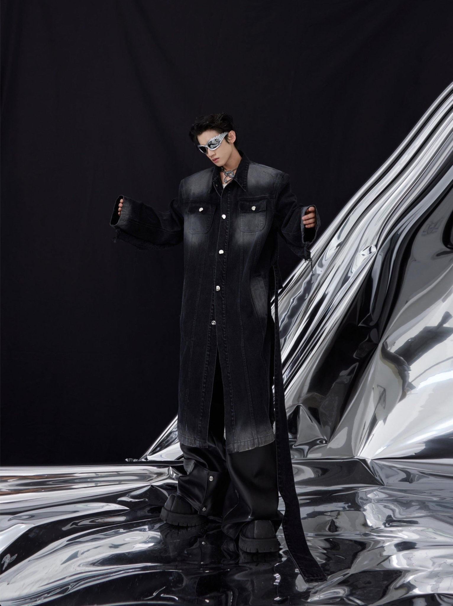 ArguE CulturE Distressed Washed Silhouette Long - style Denim Jacket - COPPING THREADS - ArguE CulturE