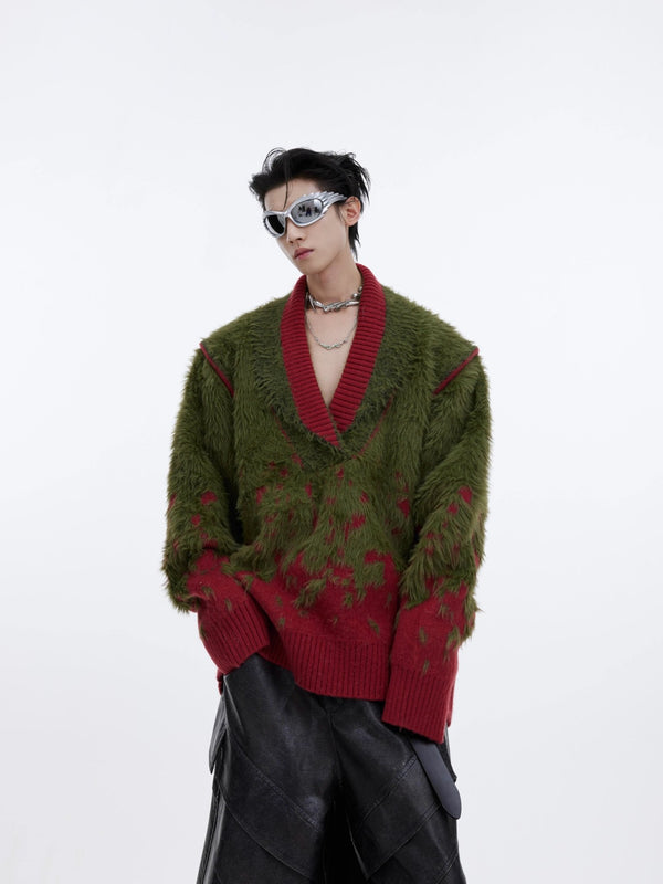 ArguE CulturE Gradient V - neck Knit Sweater - COPPING THREADS - ArguE CulturE