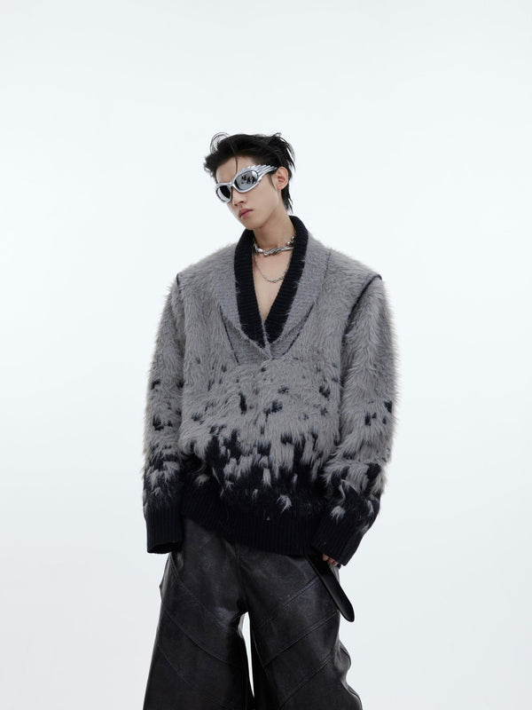 ArguE CulturE Gradient V - neck Knit Sweater - COPPING THREADS - ArguE CulturE