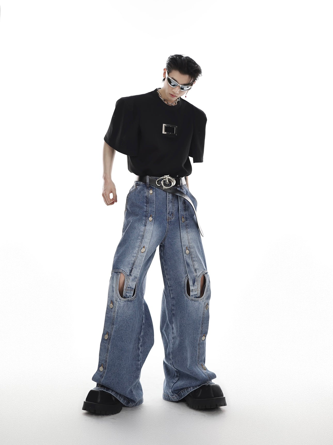 ArguE CulturE Metal Button Cutout Denim - COPPING THREADS - ArguE CulturE