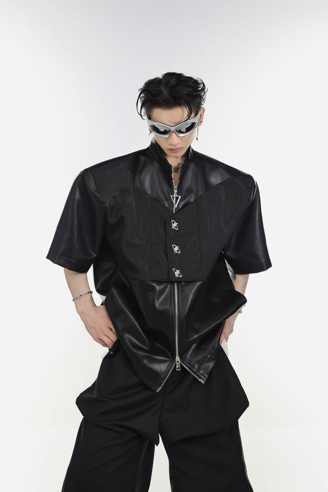 ArguE CulturE Metal Button Patchwork PU Jacket Main Image