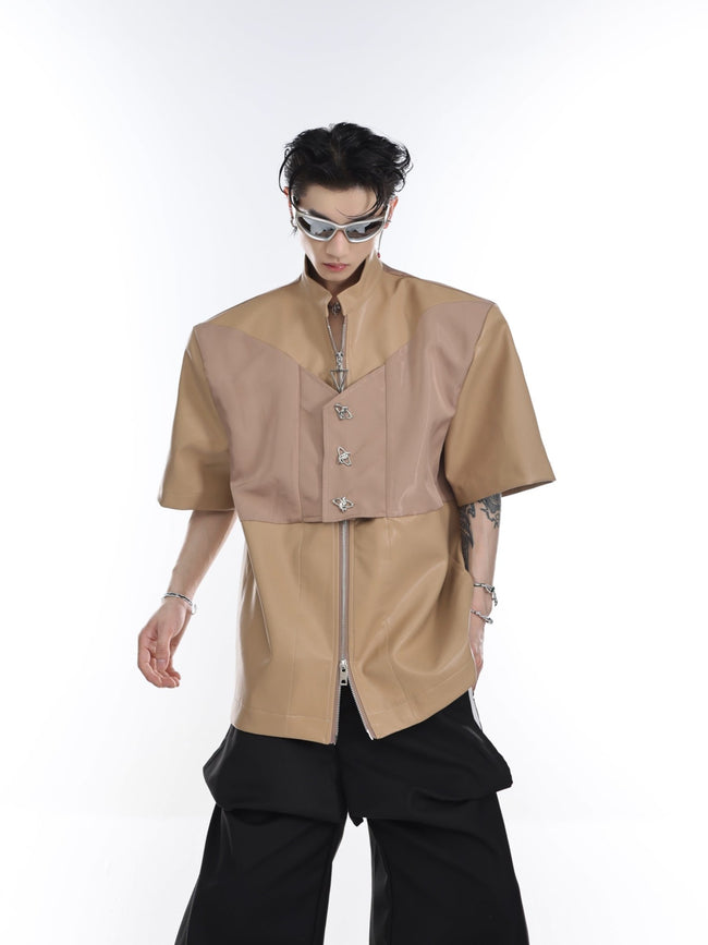 ArguE CulturE Metal Button Patchwork PU Jacket - COPPING THREADS - ArguE CulturE Hover Image