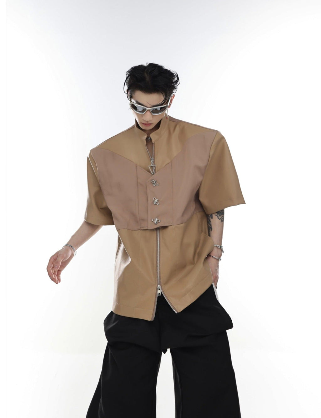 ArguE CulturE Metal Button Patchwork PU Jacket - COPPING THREADS - ArguE CulturE