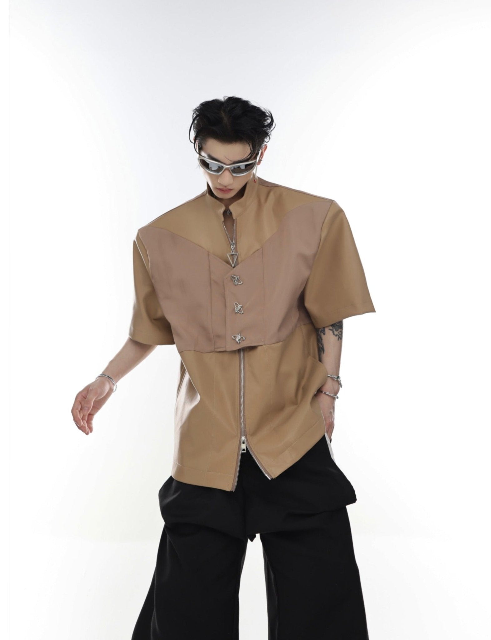 ArguE CulturE Metal Button Patchwork PU Jacket - COPPING THREADS - ArguE CulturE