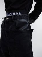 ArguE CulturE PU Leather Washed Patchwork Contrast Denim - COPPING THREADS - ArguE CulturE