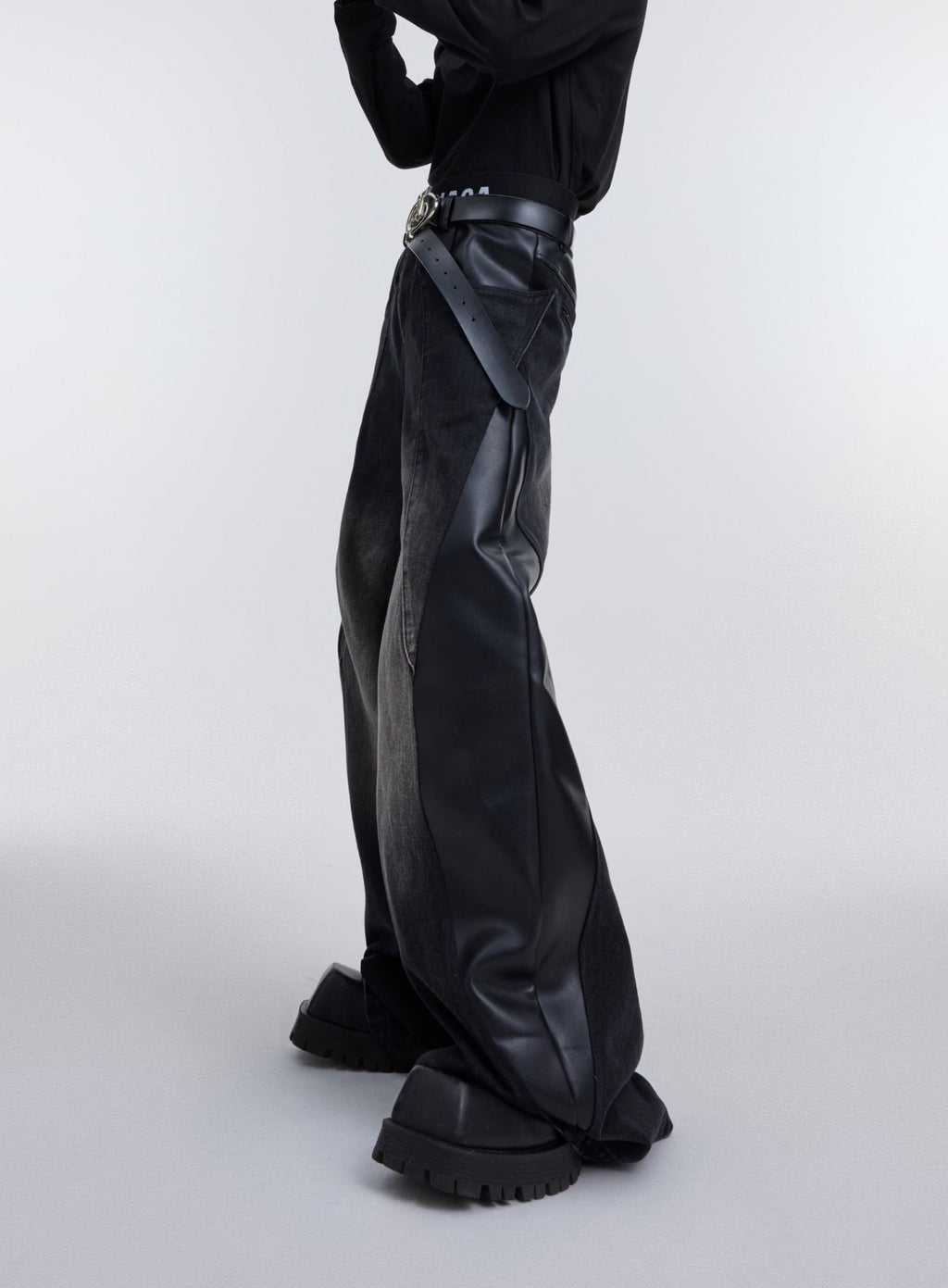 ArguE CulturE PU Leather Washed Patchwork Contrast Denim - COPPING THREADS - ArguE CulturE