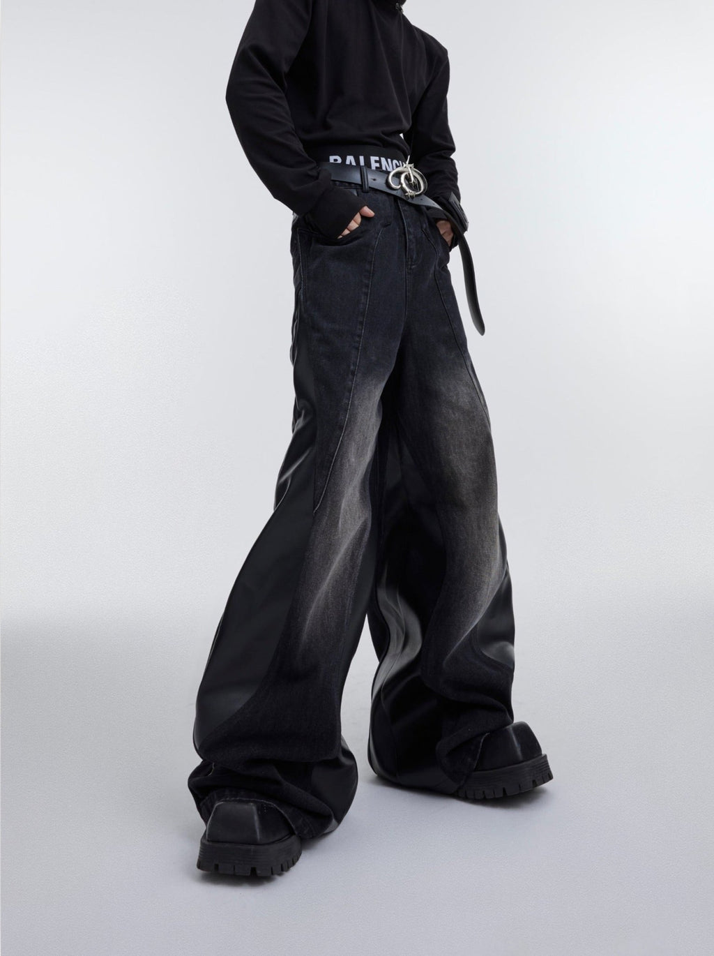 ArguE CulturE PU Leather Washed Patchwork Contrast Denim - COPPING THREADS - ArguE CulturE