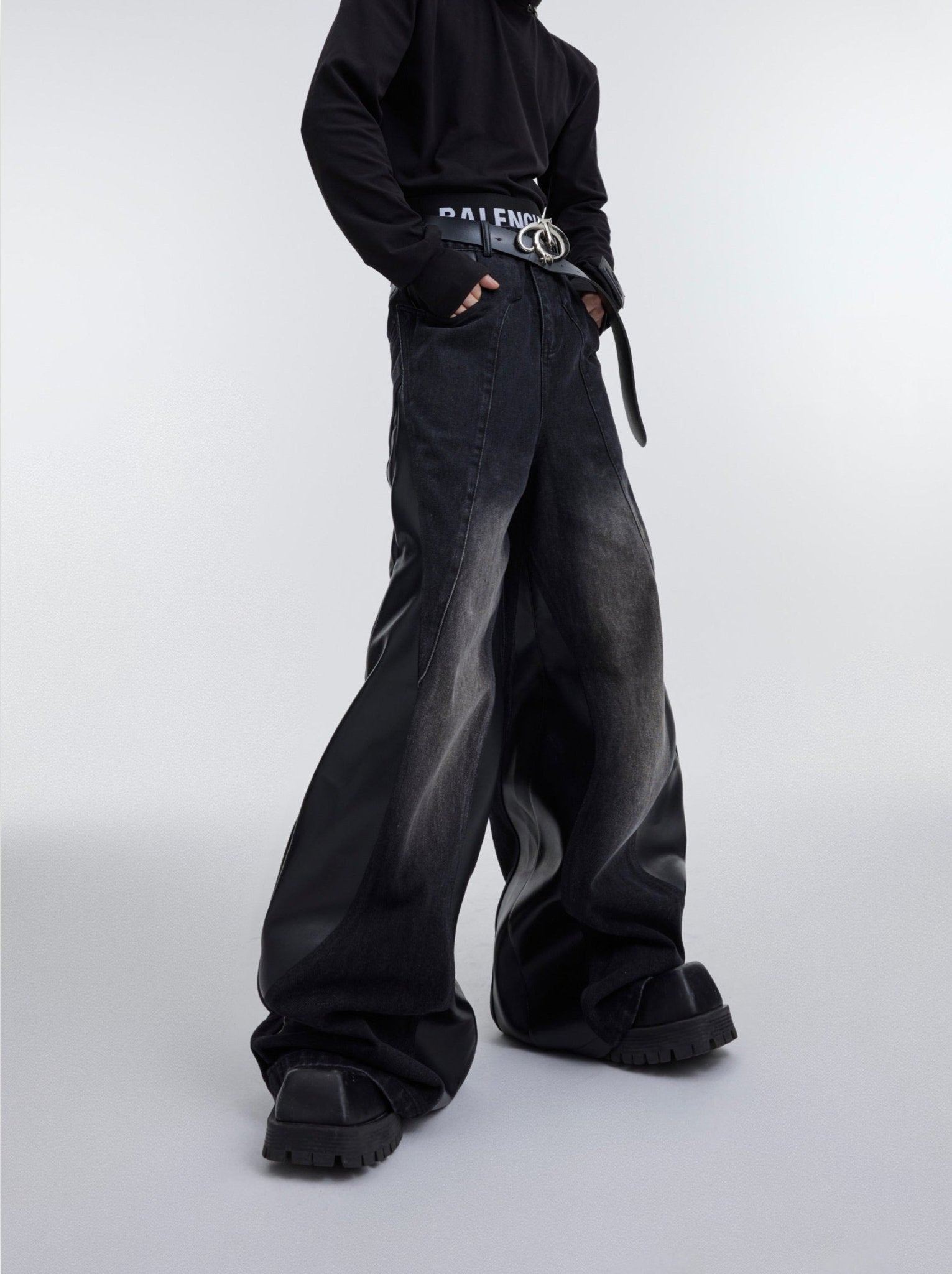 ArguE CulturE PU Leather Washed Patchwork Contrast Denim - COPPING THREADS - ArguE CulturE