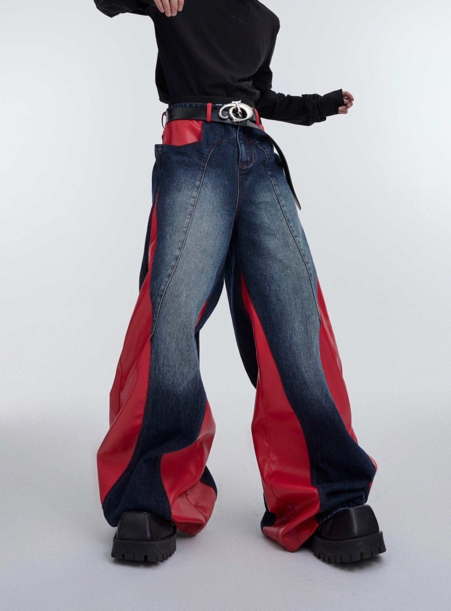 ArguE CulturE PU Leather Washed Patchwork Contrast Denim - COPPING THREADS - ArguE CulturE