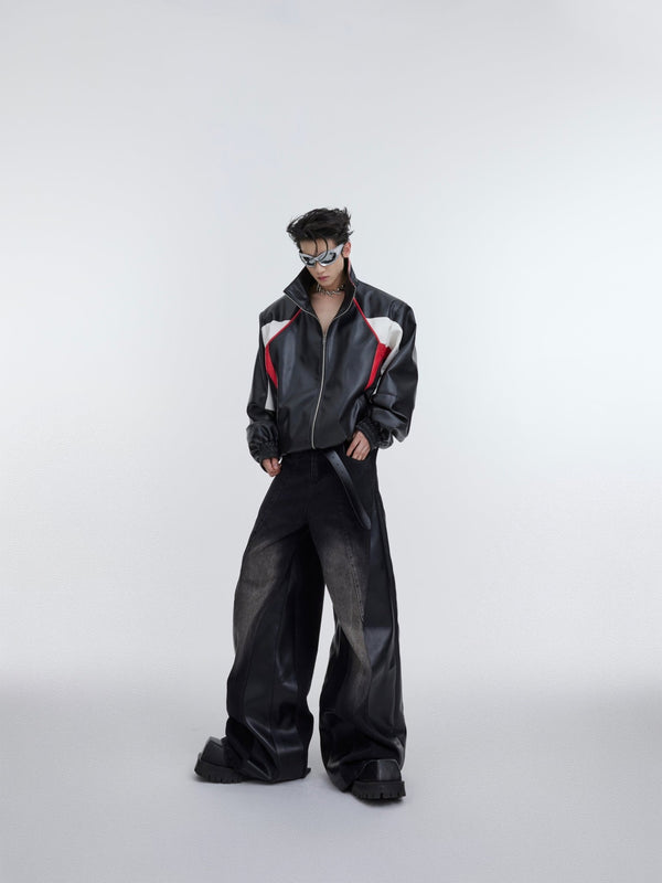 ArguE CulturE PU Leather Washed Patchwork Contrast Denim - COPPING THREADS - ArguE CulturE