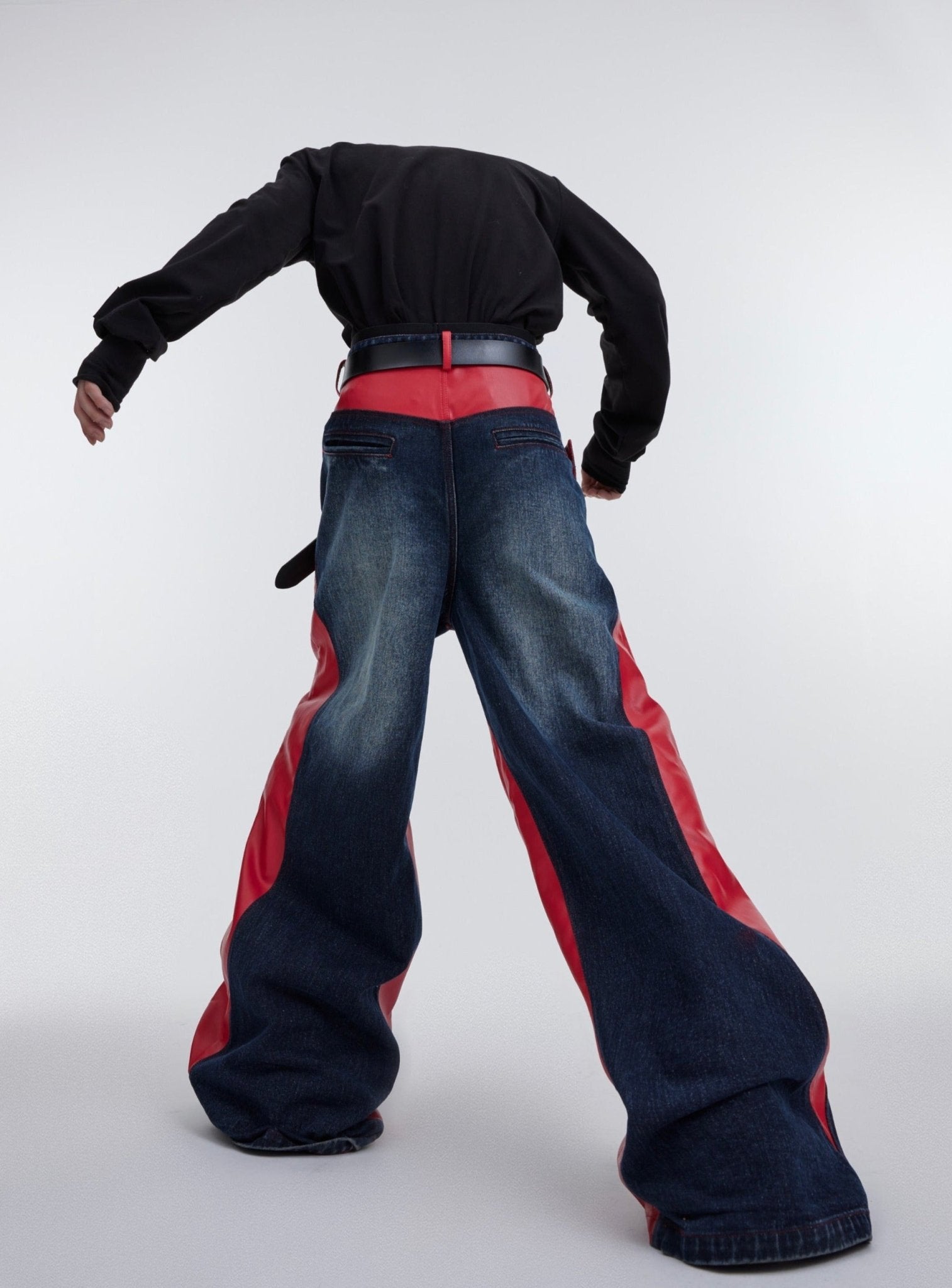 ArguE CulturE PU Leather Washed Patchwork Contrast Denim - COPPING THREADS - ArguE CulturE