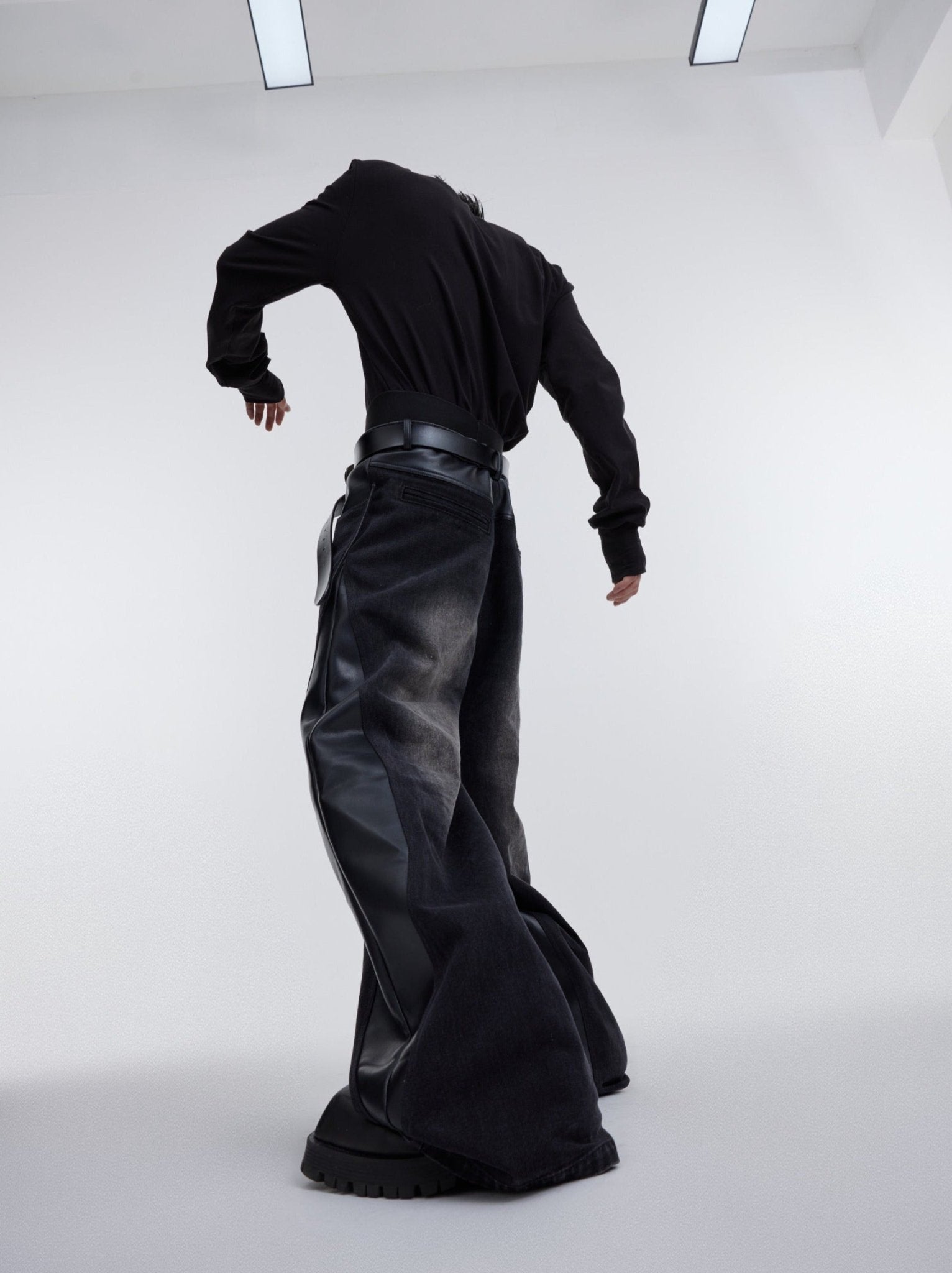 ArguE CulturE PU Leather Washed Patchwork Contrast Denim - COPPING THREADS - ArguE CulturE